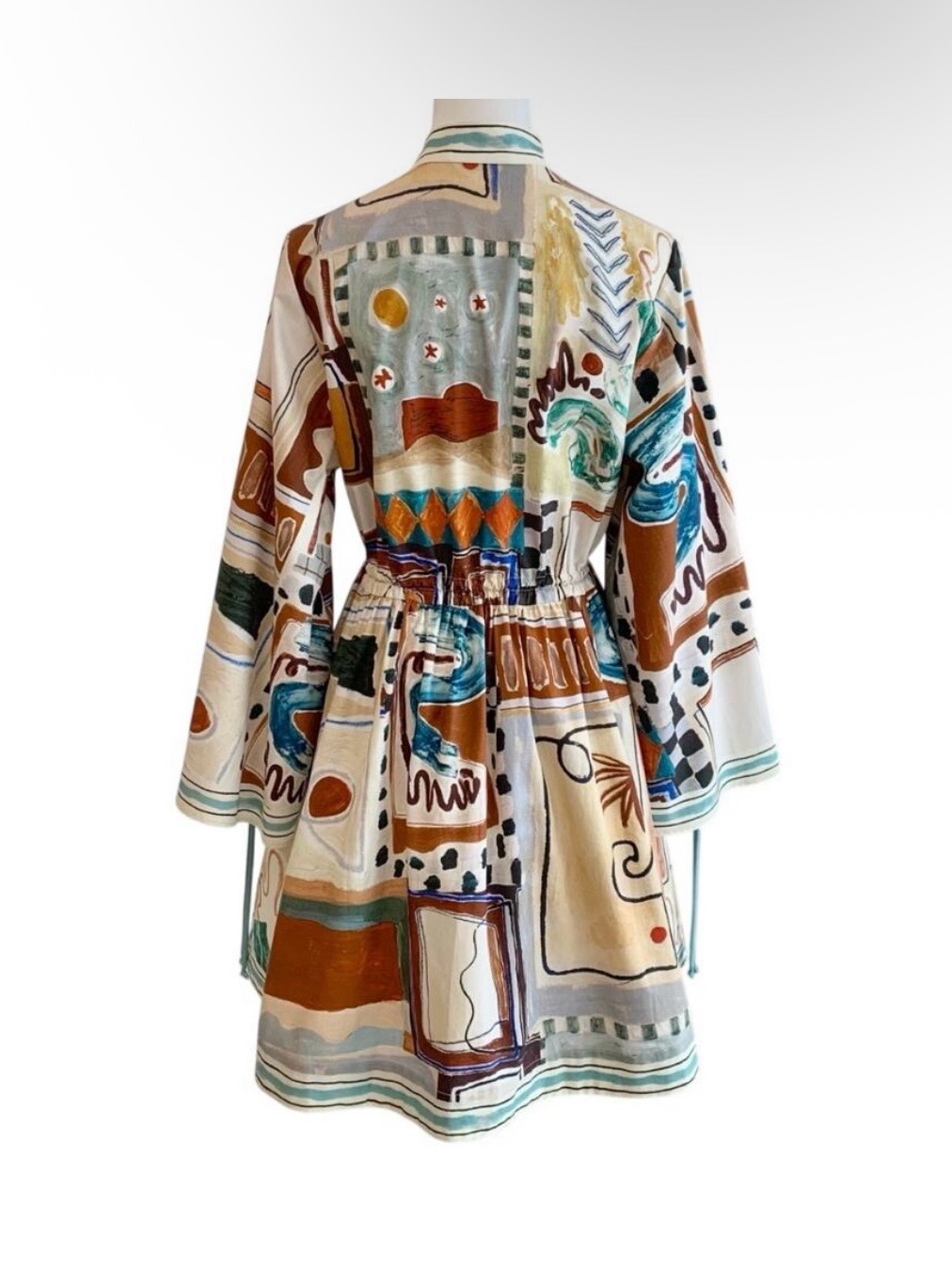 Alemais Michelle Multicolor Abstract Print Midi Dress - Teal, Rust, Cream — image 5 of 6